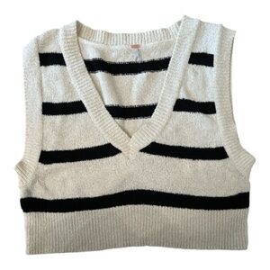 Free People Santa Monica Black and White Striped Knit Sweater Vest